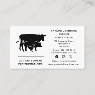 Butcher Meat Market Cow Pig Chicken Social Media Business Card