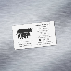 Butcher Meat Market Cow Pig Chicken Social Media Magnetic Business Card