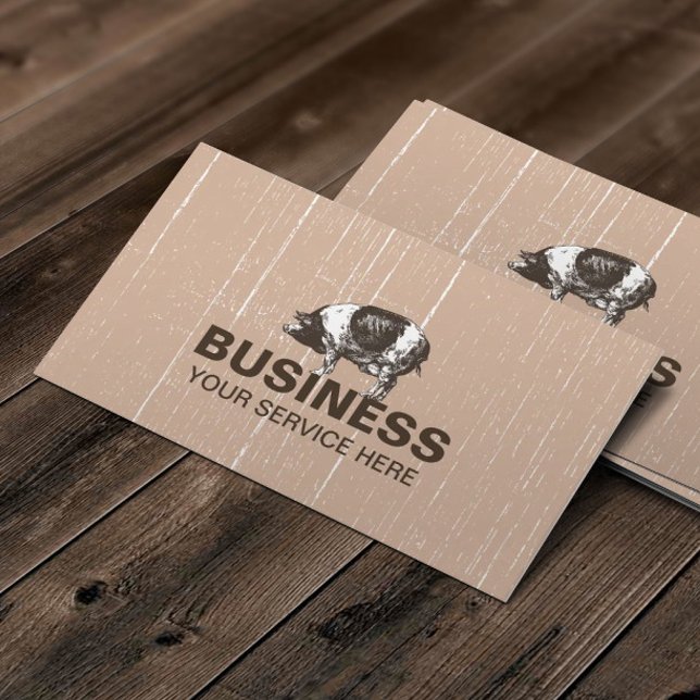 Butcher Shop Meat Market Pig Farm Rustic Cream Business Card (Creator Uploaded)