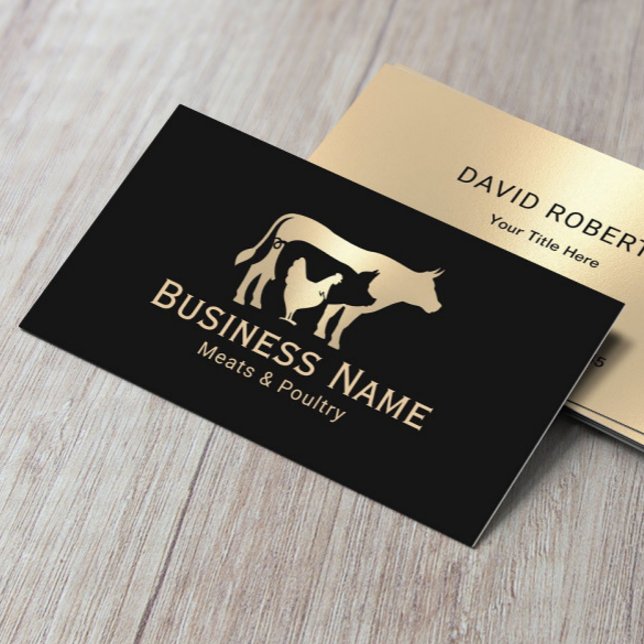 Butcher Shop Meats & Poultry Market Modern Gold Business Card (Creator Uploaded)
