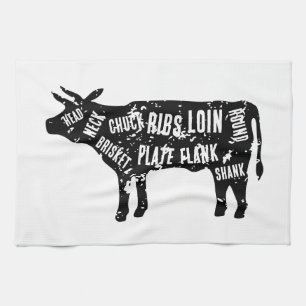 Butcher's beef cuts cow diagram kitchen towel gift