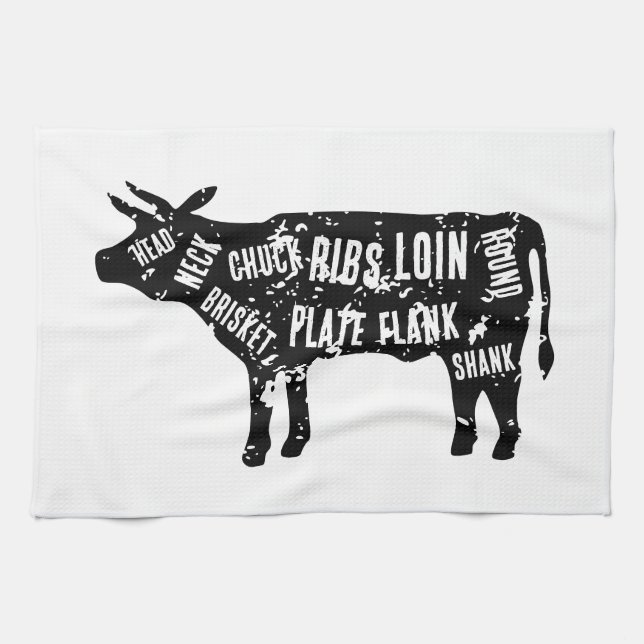 Butcher's beef cuts cow diagram kitchen towel gift (Horizontal)