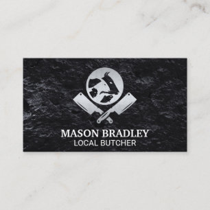 Butchers Knives Animals Logo Metal Business Card