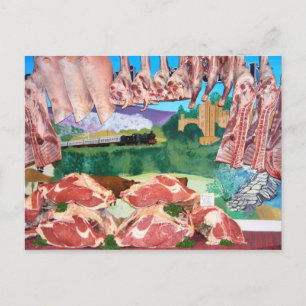 Butchers shop counter postcard