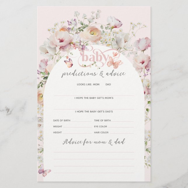 Buterfly Blush Pink Floral Girl Baby Shower Game (Front)