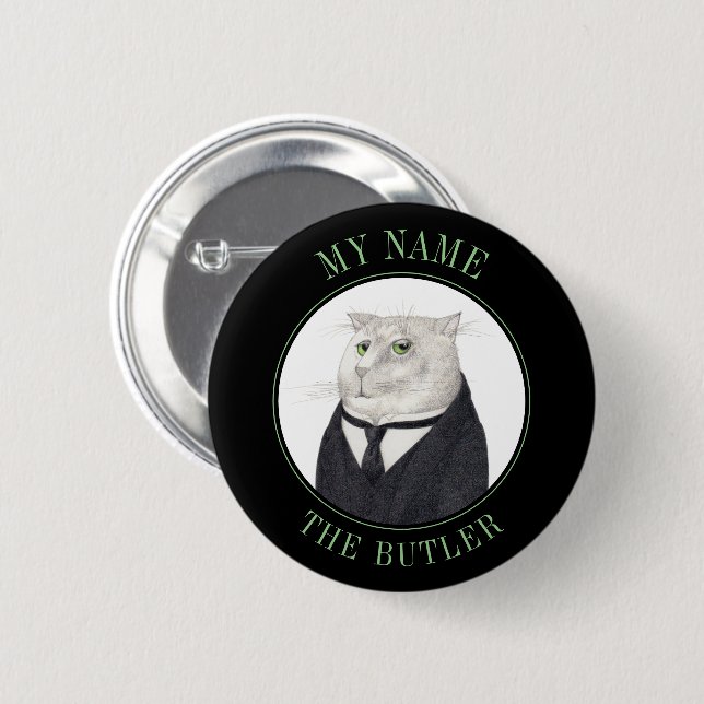 BUTLER CAT Name Tag Badge Pin Button III (Front & Back)