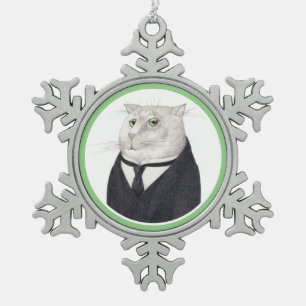 BUTLER CAT Pewter Snowflake Ornament