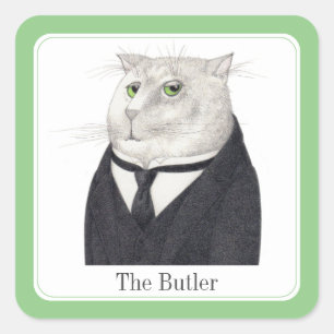 BUTLER CAT Small Square Stickers + Text