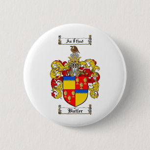 BUTLER FAMILY CREST -  BUTLER COAT OF ARMS 6 CM ROUND BADGE