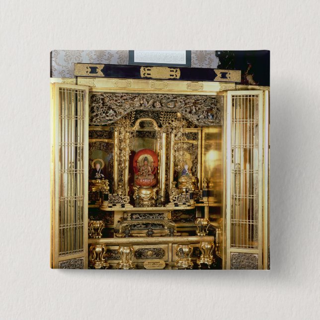 Butsudan shrine from a Damio's palace at Kyoto 15 Cm Square Badge (Front)