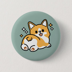 Butt First, Let's Nap – Cute Corgi Butt Cartoon 6 Cm Round Badge