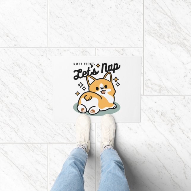 Butt First, Let's Nap – Cute Corgi Butt Cartoon Doormat (Indoor)