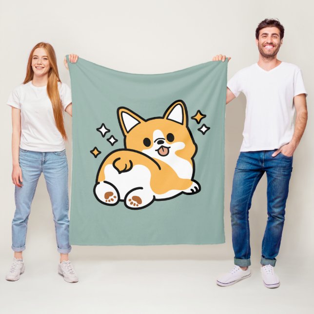 Butt First, Let's Nap – Cute Corgi Butt Cartoon Fleece Blanket (In Situ)
