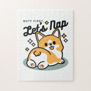 Butt First, Let's Nap – Cute Corgi Butt Cartoon Jigsaw Puzzle