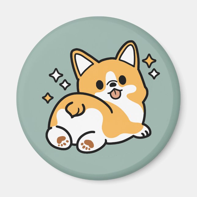 Butt First, Let's Nap – Cute Corgi Butt Cartoon Magnet (Front)