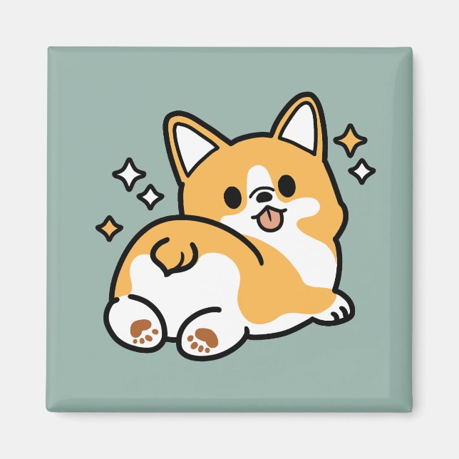 Butt First, Let's Nap – Cute Corgi Butt Cartoon Magnet (Front)
