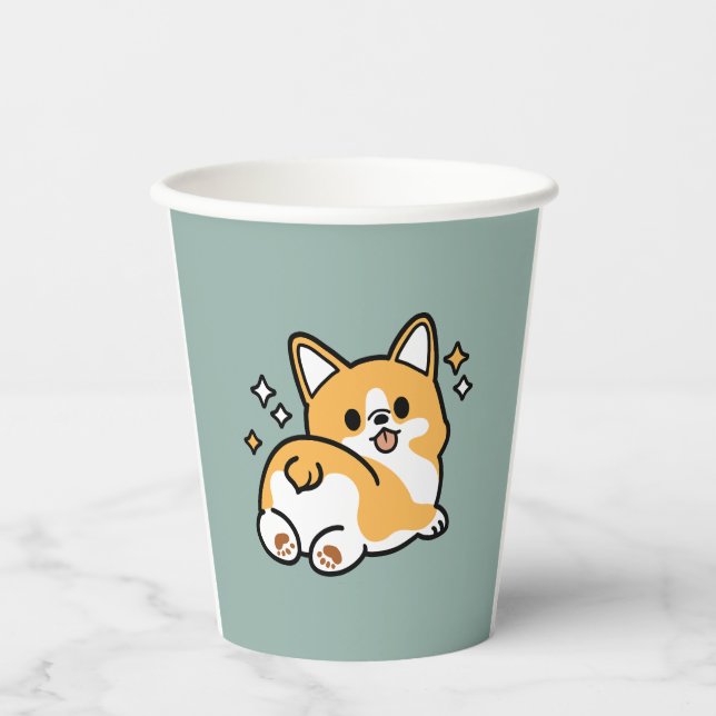 Butt First, Let's Nap – Cute Corgi Butt Cartoon Paper Cups (Front)