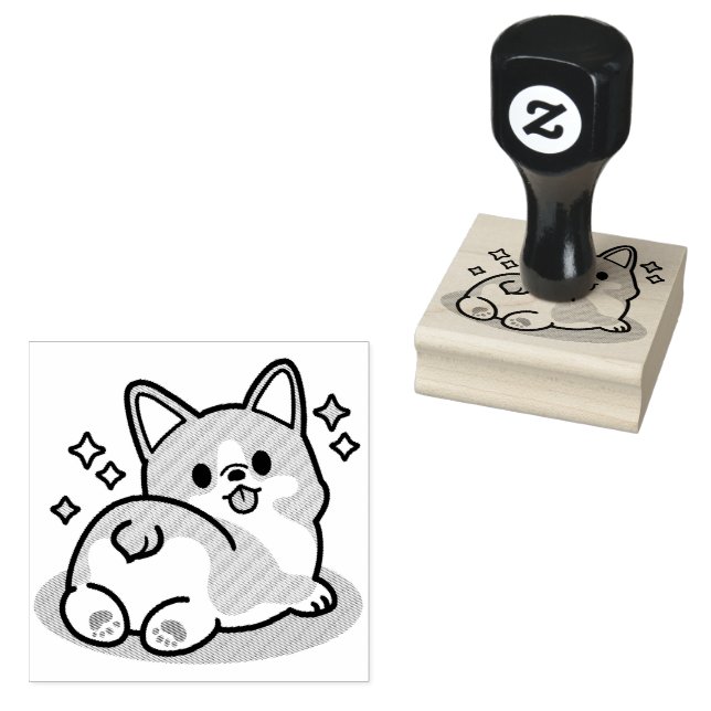 Butt First, Let's Nap – Cute Corgi Butt Cartoon Rubber Stamp (Stamped)