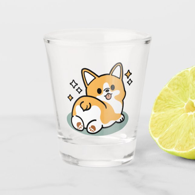 Butt First, Let's Nap – Cute Corgi Butt Cartoon Shot Glass (Front)