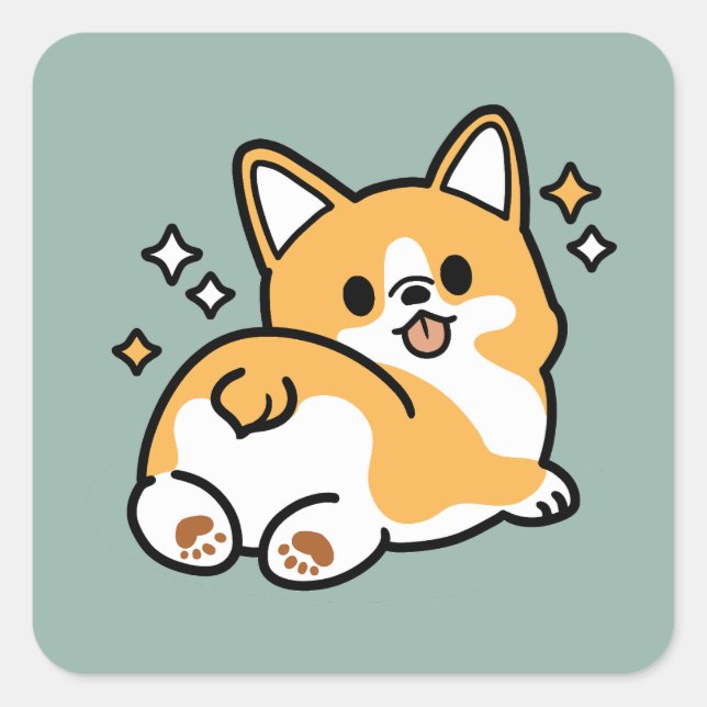 Butt First, Let's Nap – Cute Corgi Butt Cartoon Square Sticker (Front)