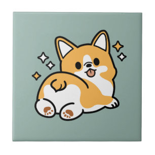 Butt First, Let's Nap – Cute Corgi Butt Cartoon Tile