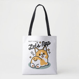 Butt First, Let's Nap – Cute Corgi Butt Cartoon Tote Bag