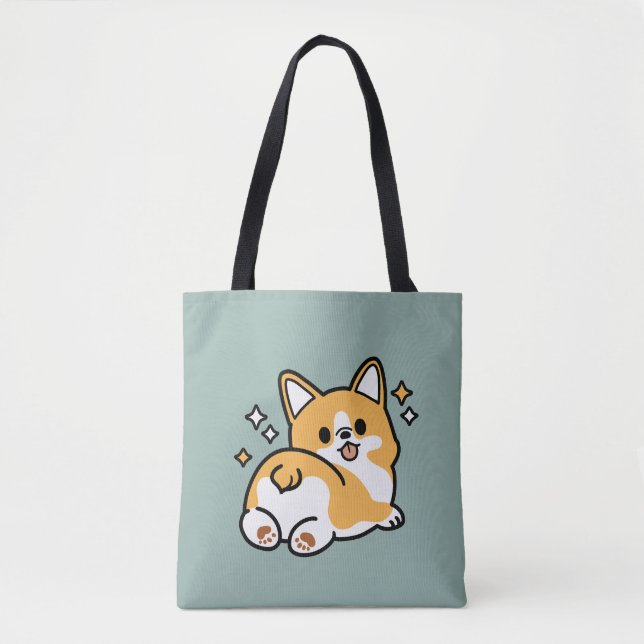 Butt First, Let's Nap – Cute Corgi Butt Cartoon Tote Bag (Front)