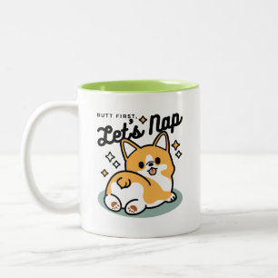 Butt First, Let's Nap – Cute Corgi Butt Cartoon Two-Tone Coffee Mug