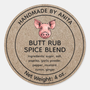 Butt Rub Spice Blend Jar Label Kraft Paper Style