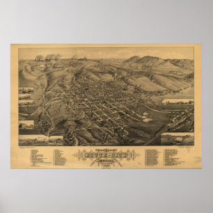 Butte Montana 1884 Antique Panoramic Map Poster