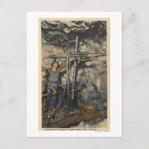 Butte, Montana - Underground Drilling in Copper Postcard
