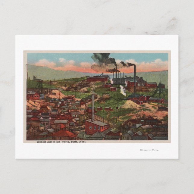 Butte, MT - View of Factories & Homes on Hill Postcard (Front)