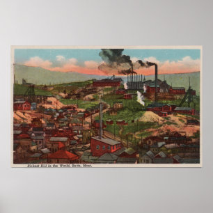 Butte, MT - View of Factories & Homes on Hill Poster