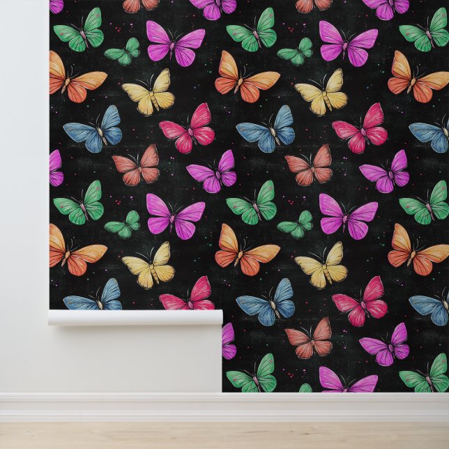 Buttefly Colourful Insect Collection Pattern Wallpaper (Application)