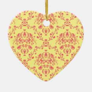 Butter and Cranberry Damask Ceramic Tree Decoration