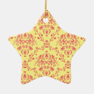 Butter and Cranberry Damask Ceramic Tree Decoration