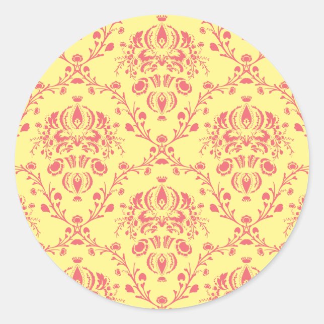 Butter and Cranberry Damask Classic Round Sticker (Front)