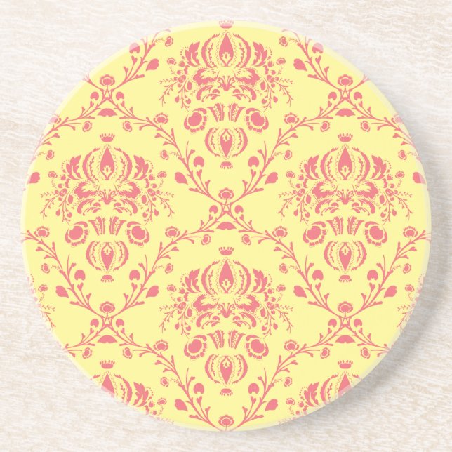 Butter and Cranberry Damask Coaster (Front)