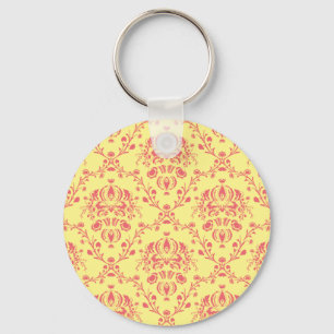 Butter and Cranberry Damask Key Ring