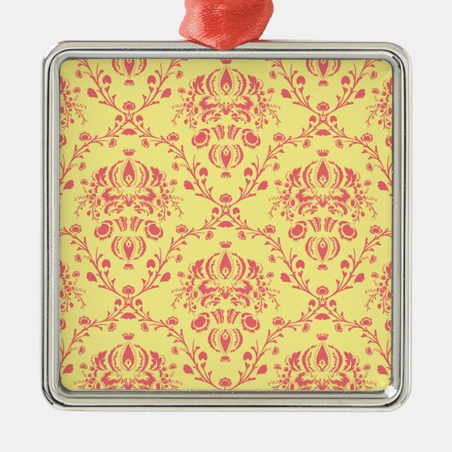 Butter and Cranberry Damask Metal Tree Decoration (Front)