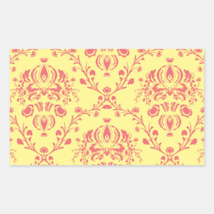 Butter and Cranberry Damask Rectangular Sticker
