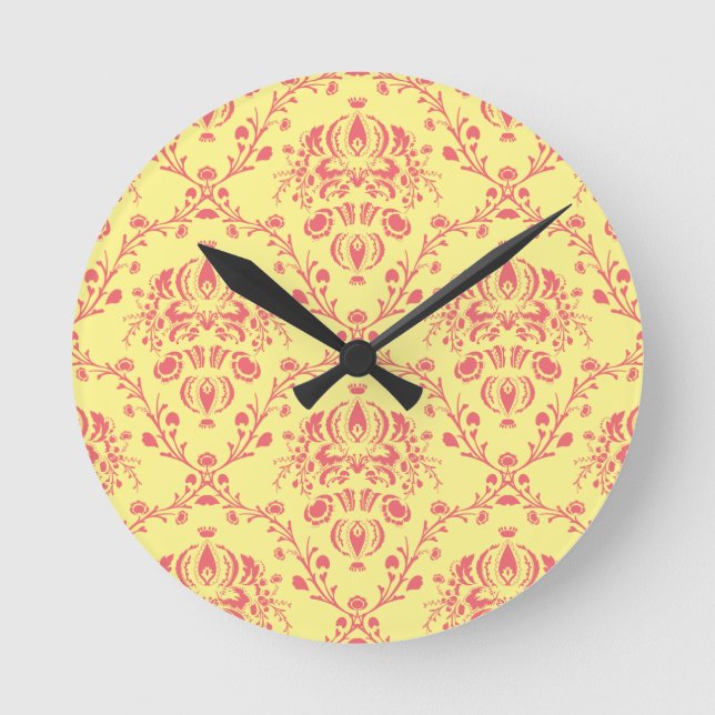 Butter and Cranberry Damask Round Clock (Front)