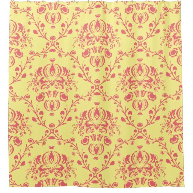 Butter and Cranberry Damask Shower Curtain (Front)