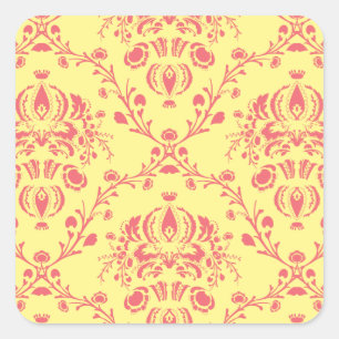 Butter and Cranberry Damask Square Sticker