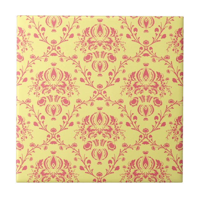 Butter and Cranberry Damask Tile (Front)