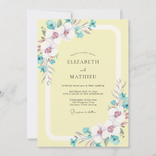 Butter Aqua Orchid Wedding Invitation