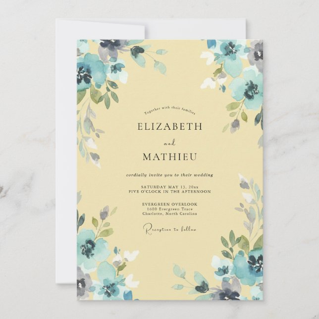 Butter Aqua Petal Wedding Invitation (Front)