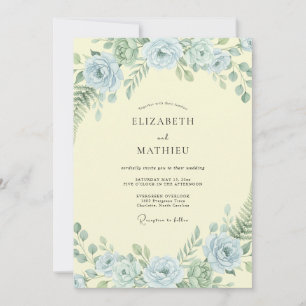 Butter Azure Ranunculus Dusty Eucalyptus Wedding Invitation