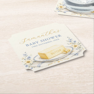 Butter Believe it Butter Baby Shower Paper Coaster