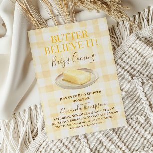Butter Believe It Yellow Gingham Baby Shower Invitation